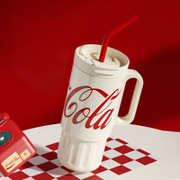 Coca-Cola-Termo Clásico Oficial Original de Acero Inoxidable 316 Grado alimenticio Fría/caliente hermética Portátil/Asa/Pajita/Boca Ancha antideslizante1200ml Blanco(188)