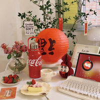 Coca-Cola-Termo Clásico Oficial Original de Acero Inoxidable 316 Grado alimenticio Fría/caliente hermética Tapa dual Filtro incorporado Portátil/Asa/correa/Boca Ancha antideslizante 800ml Blanco/Rojo