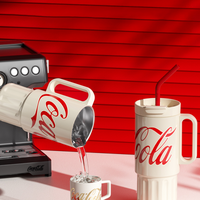 Coca-Cola-Termo Clásico Oficial Original de Acero Inoxidable 316 Grado alimenticio Fría/caliente hermética Portátil/Asa/Pajita/Boca Ancha antideslizante1200ml Blanco(188)