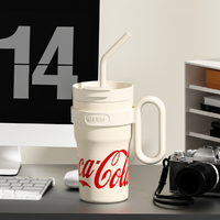 Coca-Cola-Termo Clásico Oficial Original de Acero Inoxidable 316 Grado alimenticio Fría/caliente hermética Portátil Asa/Pajita/Boca Ancha antideslizante 750 Blanco/Rojo(165)