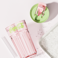 Coca-Cola Oficial Original-Vaso Tritan-Plástico Alimenticio Resistente a impactos resistente a químicos portátil pajita Diseño de tapa de tirador desmontable hermético antideslizante 450ml Rosa