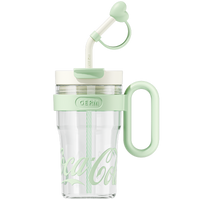 Coca-Cola Oficial Original-Vaso Tritan-Plástico Alimenticio Resistente a impactos resistente a químicos portátil Asa/pajita y tapa antipolvo hermético antideslizante 800mlNegro/Rojo/Púrpura/Verde