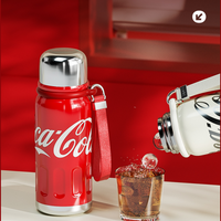 Coca-Cola-Termo Clásico Oficial Original de Acero Inoxidable 316 Grado alimenticio Fría/caliente hermética Tapa dual Filtro incorporado Portátil/Asa/correa/Boca Ancha antideslizante 580ml Blanco/Rojo
