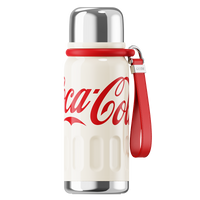 Coca-Cola-Termo Clásico Oficial Original de Acero Inoxidable 316 Grado alimenticio Fría/caliente hermética Tapa dual Filtro incorporado Portátil/Asa/correa/Boca Ancha antideslizante 580ml Blanco/Rojo