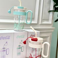 Coca-Cola Oficial Original-Vaso Tritan-Plástico Alimenticio Resistente a impactos resistente a químicos portátil Asa/pajita y tapa antipolvo hermético antideslizante 800mlNegro/Rojo/Púrpura/Verde