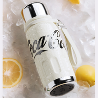 Coca-Cola-Termo Clásico Oficial Original de Acero Inoxidable 316 Grado alimenticio Fría/caliente hermética Tapa dual Filtro incorporado Portátil/Asa/correa/Boca Ancha antideslizante 580ml Blanco/Rojo