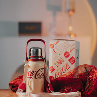 Coca-Cola-Termo Clásico Oficial Original de Acero Inoxidable 316 Grado alimenticio Fría/caliente hermética Tapa dual Filtro incorporado Portátil/Asa/correa/Boca Ancha antideslizante 800ml Blanco/Rojo