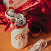 Coca-Cola-Termo Clásico Oficial Original de Acero Inoxidable 316 Grado alimenticio Fría/caliente hermética Tapa dual Filtro incorporado Portátil/Asa/correa/Boca Ancha antideslizante 800ml Blanco/Rojo