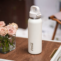 Coca-Cola-Termo Estilo Deportivo Oficial Original de Acero Inoxidable 316 Grado alimenticio Fría/caliente hermética Portátil Apertura y cierre con un solo dedo Doble función de tapa Pajita antideslizante 600ml Blanco/Negro/Rosa>200