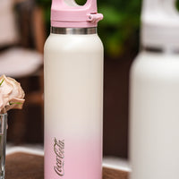 Coca-Cola-Termo Estilo Deportivo Oficial Original de Acero Inoxidable 316 Grado alimenticio Fría/caliente hermética Portátil Apertura y cierre con un solo dedo Doble función de tapa Pajita antideslizante 600ml Blanco/Negro/Rosa>200