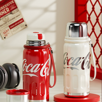 Coca-Cola-Termo Clásico Oficial Original de Acero Inoxidable 316 Grado alimenticio Fría/caliente hermética Tapa dual Filtro incorporado Portátil/Asa/correa/Boca Ancha antideslizante 580ml Blanco/Rojo