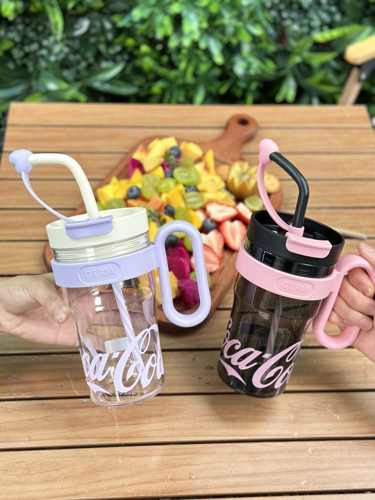 Coca-Cola Oficial Original-Vaso Tritan-Plástico Alimenticio Resistente a impactos resistente a químicos portátil Asa/pajita y tapa antipolvo hermético antideslizante 800mlNegro/Rojo/Púrpura/Verde