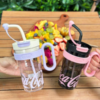 Coca-Cola Oficial Original-Vaso Tritan-Plástico Alimenticio Resistente a impactos resistente a químicos portátil Asa/pajita y tapa antipolvo hermético antideslizante 800mlNegro/Rojo/Púrpura/Verde