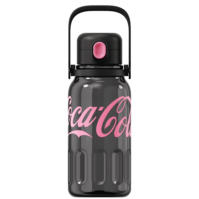 Coca-Cola Oficial Original-Vaso Tritan-Plástico Alimenticio Resistente a impactos resistente a químicos portátil Asa/pajita Apertura y cierre con un solo dedo hermético antideslizante 1250ml Negro/Blanco