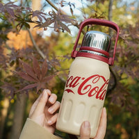 Coca-Cola-Termo Clásico Oficial Original de Acero Inoxidable 316 Grado alimenticio Fría/caliente hermética Tapa dual Filtro incorporado Portátil/Asa/correa/Boca Ancha antideslizante 800ml Blanco/Rojo
