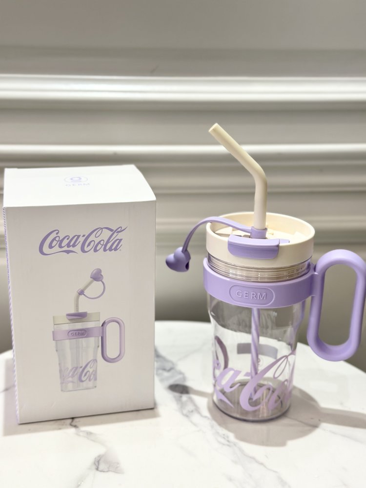 Coca-Cola Oficial Original-Vaso Tritan-Plástico Alimenticio Resistente a impactos resistente a químicos portátil Asa/pajita y tapa antipolvo hermético antideslizante 800mlNegro/Rojo/Púrpura/Verde