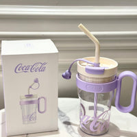 Coca-Cola Oficial Original-Vaso Tritan-Plástico Alimenticio Resistente a impactos resistente a químicos portátil Asa/pajita y tapa antipolvo hermético antideslizante 800mlNegro/Rojo/Púrpura/Verde