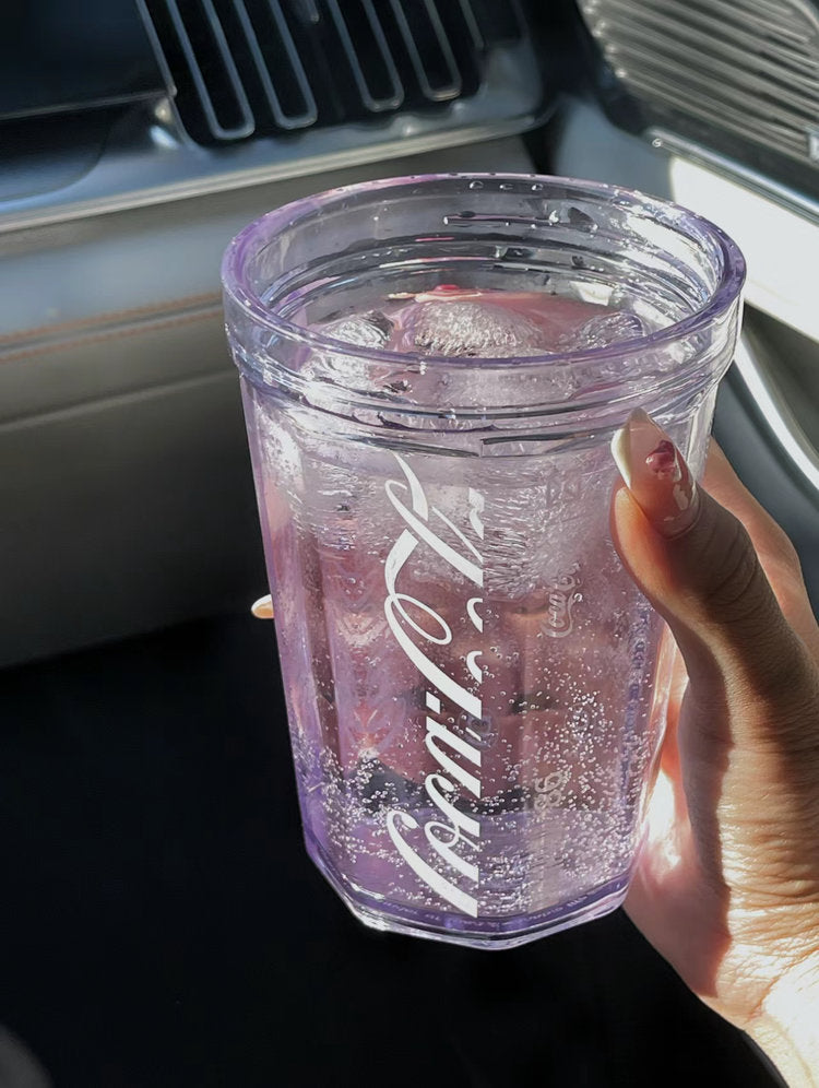 Coca-Cola Oficial Original-Vaso Tritan-Plástico Alimenticio Resistente a impactos resistente a químicos portátil Diseño de tapa de tirador desmontable hermético antideslizante 390ml Rosa/Púrpura/Verde/