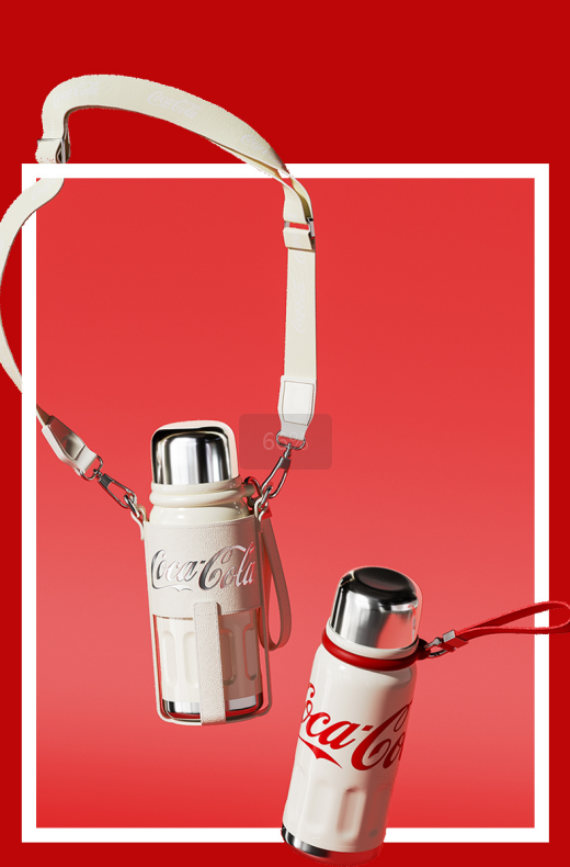 Coca-Cola-Termo Clásico Oficial Original de Acero Inoxidable 316 Grado alimenticio  Fría/caliente hermética Tapa dual Filtro incorporado Portátil/Asa/correa/Boca Ancha antideslizante 580ml Blanco/Rojo
