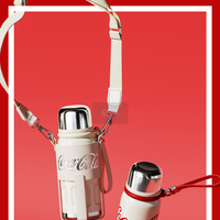 Coca-Cola-Termo Clásico Oficial Original de Acero Inoxidable 316 Grado alimenticio  Fría/caliente hermética Tapa dual Filtro incorporado Portátil/Asa/correa/Boca Ancha antideslizante 580ml Blanco/Rojo