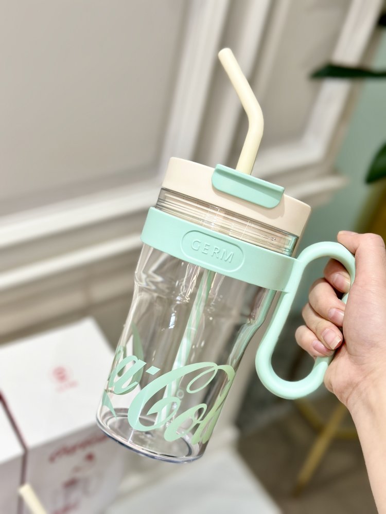 Coca-Cola Oficial Original-Vaso Tritan-Plástico Alimenticio Resistente a impactos resistente a químicos portátil Asa/pajita y tapa antipolvo hermético antideslizante 800mlNegro/Rojo/Púrpura/Verde