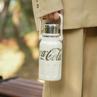 Coca-Cola-Termo Clásico Oficial Original de Acero Inoxidable 316 Grado alimenticio Fría/caliente hermética Tapa dual Filtro incorporado Portátil/Asa/correa/Boca Ancha antideslizante 800ml Blanco/Rojo