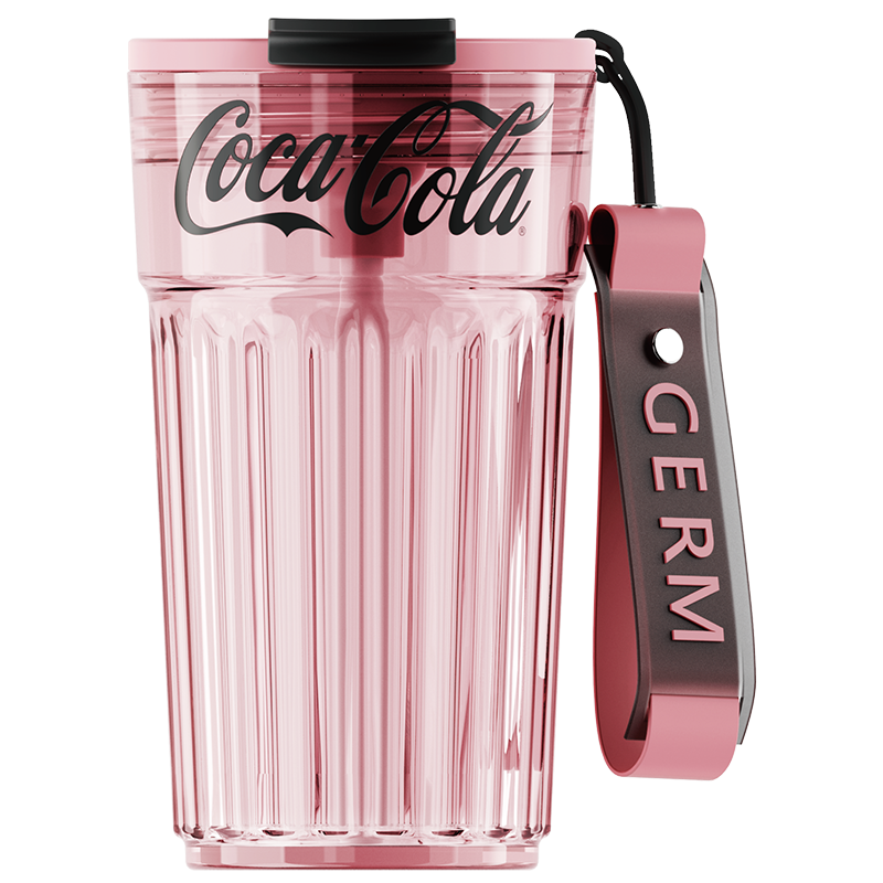 Coca-Cola Oficial Original-Vaso Tritan-Plástico Alimenticio  Resistente a impactos resistente a químicos portátil  pajita Diseño de tapa de tirador desmontable hermético antideslizante 450ml Rosa
