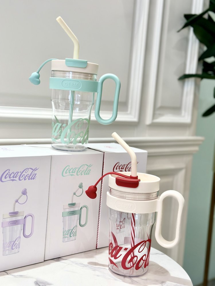 Coca-Cola Oficial Original-Vaso Tritan-Plástico Alimenticio Resistente a impactos resistente a químicos portátil Asa/pajita y tapa antipolvo hermético antideslizante 800mlNegro/Rojo/Púrpura/Verde