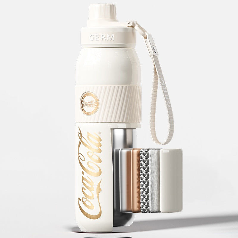 Coca-Cola-Termo Estilo Deportivo Oficial Original de Acero Inoxidable 316 Grado alimenticio Fría/caliente hermética Portátil Apertura y cierre en 1 segundo tapa de resorte y pajita antideslizante 580ml Negro/Blanco/Rojo＞200