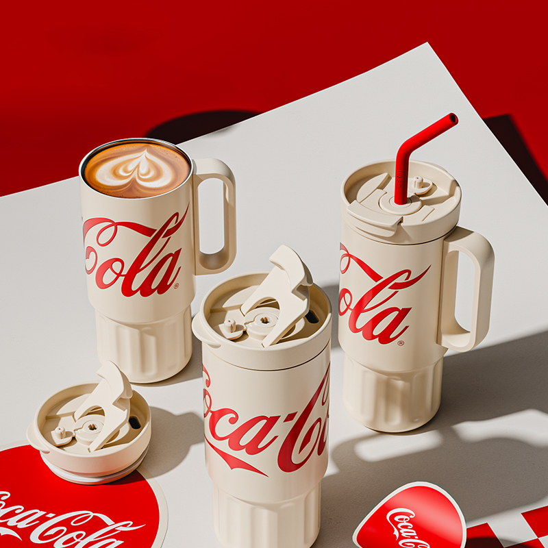 Coca-Cola-Termo Clásico Oficial Original de Acero Inoxidable 316 Grado alimenticio Fría/caliente hermética Portátil/Asa/Pajita/Boca Ancha antideslizante1200ml Blanco（188）
