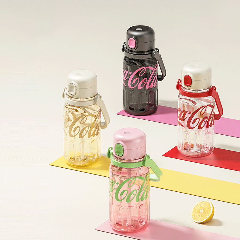 Coca-Cola Oficial Original-Vaso Tritan-Plástico Alimenticio Resistente a impactos resistente a químicos portátil Asa/pajita Apertura y cierre con un solo dedo hermético antideslizante 1250ml Negro/Blanco