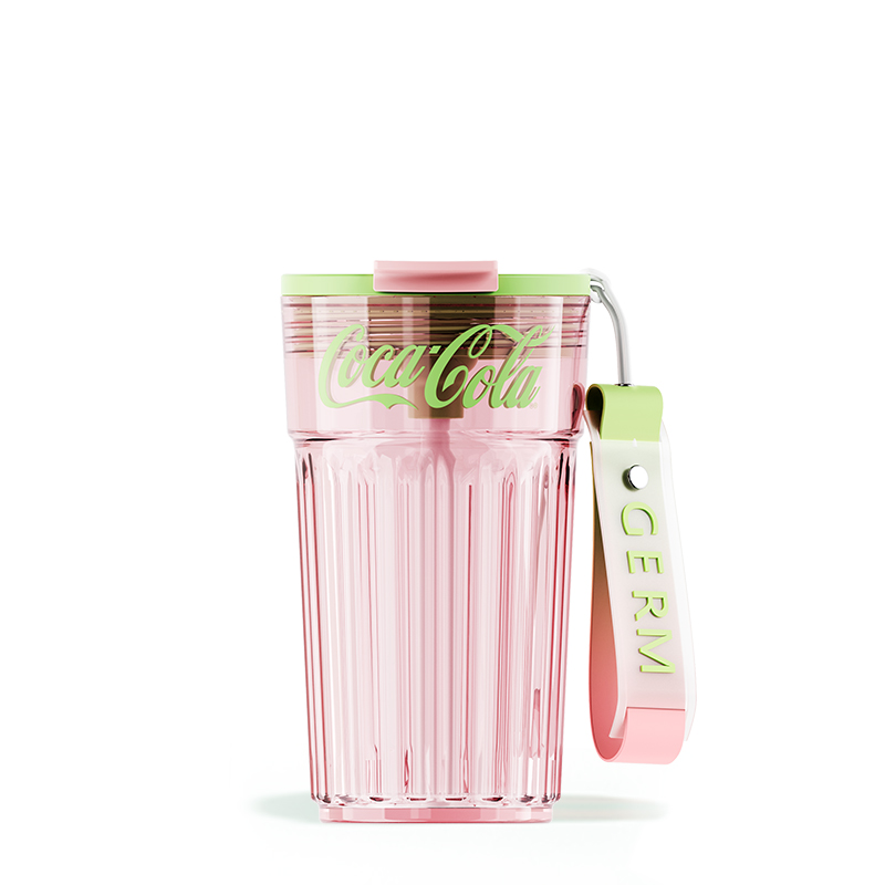 Coca-Cola Oficial Original-Vaso Tritan-Plástico Alimenticio  Resistente a impactos resistente a químicos portátil  pajita Diseño de tapa de tirador desmontable hermético antideslizante 450ml Rosa
