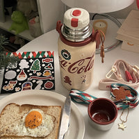 Coca-Cola-Termo Clásico Oficial Original de Acero Inoxidable 316 Grado alimenticio Fría/caliente hermética Tapa dual Filtro incorporado Portátil/Asa/correa/Boca Ancha antideslizante 800ml Blanco/Rojo