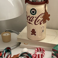 Coca-Cola-Termo Clásico Oficial Original de Acero Inoxidable 316 Grado alimenticio Fría/caliente hermética Tapa dual Filtro incorporado Portátil/Asa/correa/Boca Ancha antideslizante 800ml Blanco/Rojo