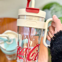 Coca-Cola Oficial Original-Vaso Tritan-Plástico Alimenticio Resistente a impactos resistente a químicos portátil Asa/pajita y tapa antipolvo hermético antideslizante 800mlNegro/Rojo/Púrpura/Verde