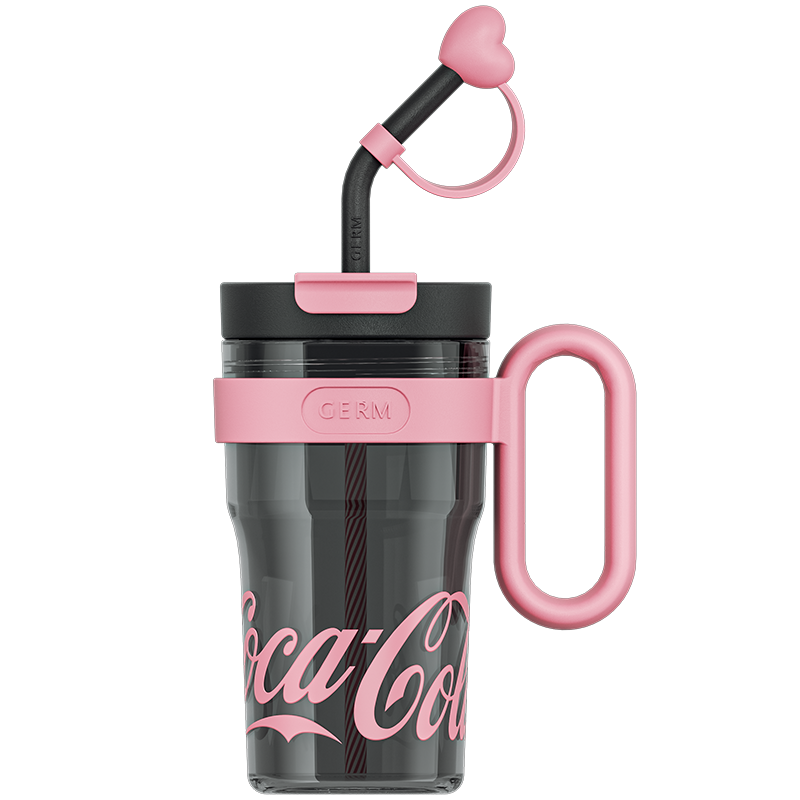 Coca-Cola Oficial Original-Vaso Tritan-Plástico Alimenticio Resistente a impactos resistente a químicos portátil Asa/pajita y tapa antipolvo hermético antideslizante 800mlNegro/Rojo/Púrpura/Verde