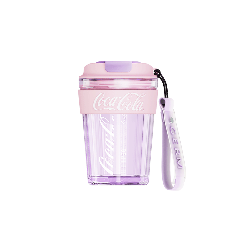 Coca-Cola Oficial Original-Vaso Tritan-Plástico Alimenticio Resistente a impactos resistente a químicos portátil Diseño de tapa de tirador desmontable hermético antideslizante 390ml Rosa/Púrpura/Verde/