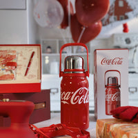 Coca-Cola-Termo Clásico Oficial Original de Acero Inoxidable 316 Grado alimenticio Fría/caliente hermética Tapa dual Filtro incorporado Portátil/Asa/correa/Boca Ancha antideslizante 800ml Blanco/Rojo